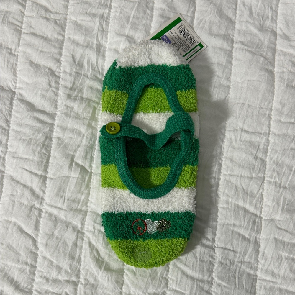 Mary Jane Cozy Green and White Striped Slipper Socks